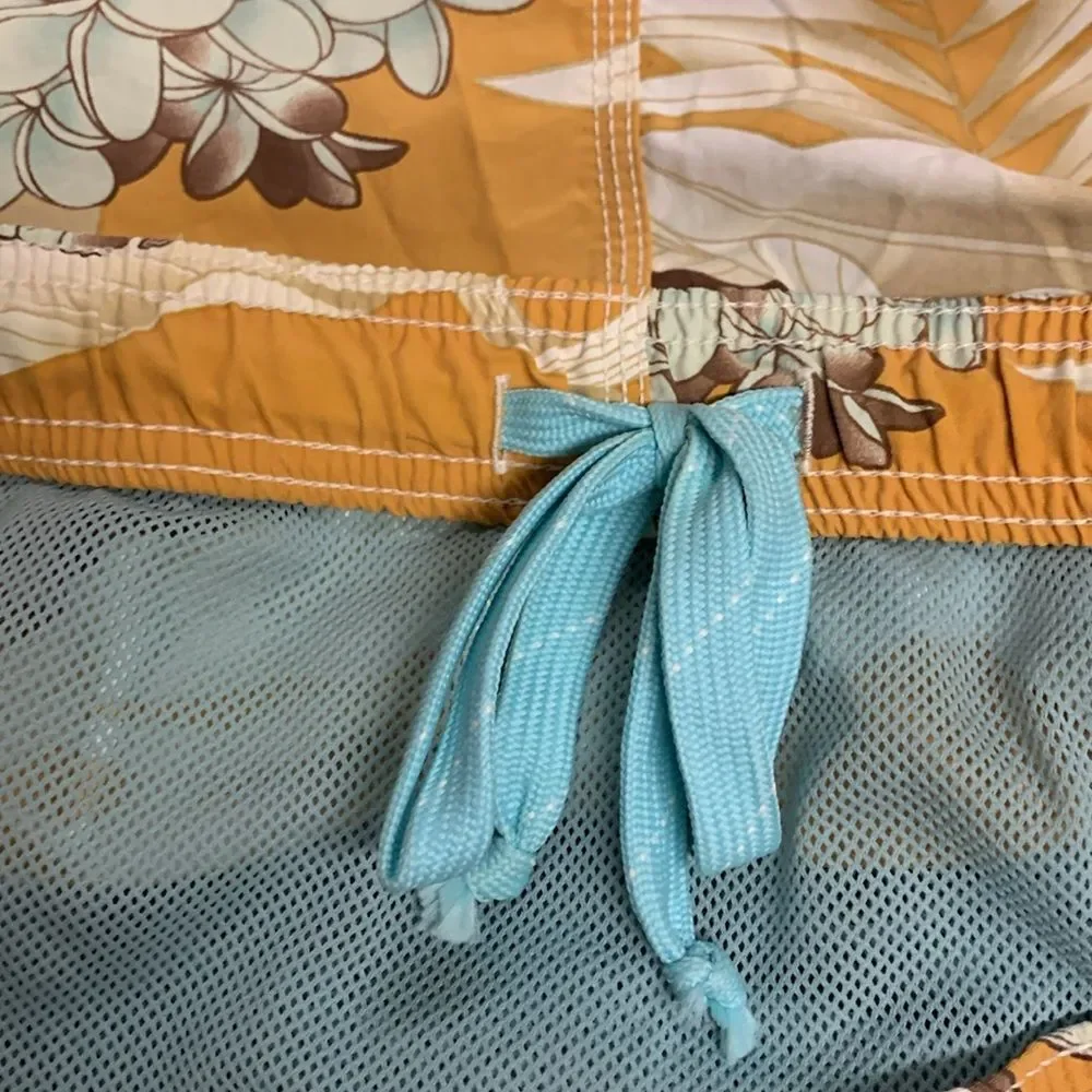 Tommy Bahama Relax Men's Gold Blue Tropical Print Drawstring Swim Trunks Sz XXL